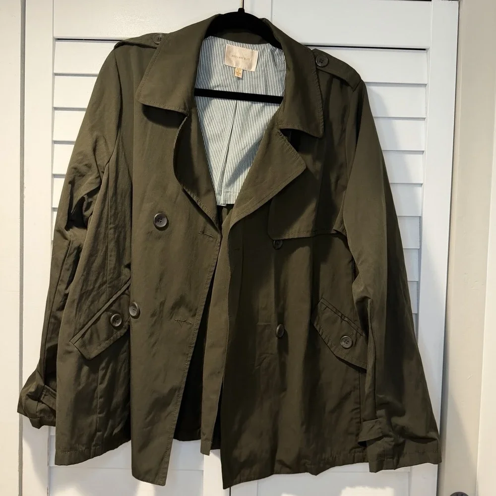 Skies Are‎ Blue Women's Olive Green Trench Jacket Size XL Double Breasted